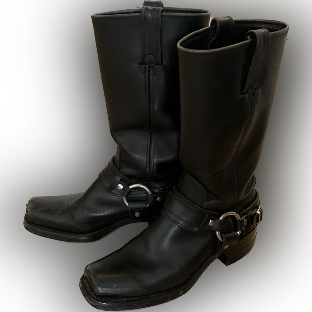 Rare square toe double harness Frye MOTO BOOT. Vintage.